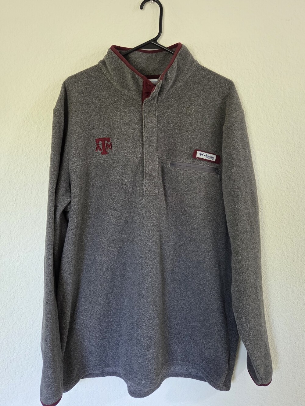 Columbia PFG Texas A&M Gray Pullover Fleece Mens XL